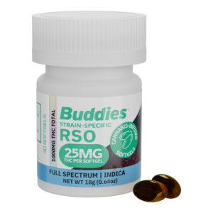 Buddies | Indica RSO Soft Gels | 25mg : 40pk | 1000mg