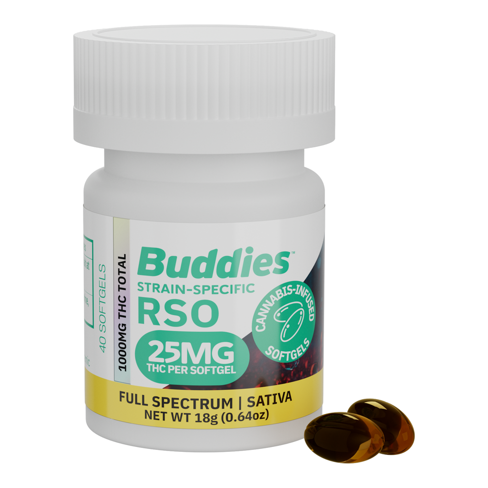 Buddies | Sativa RSO Soft Gels | 25mg : 40pk | 1000mg