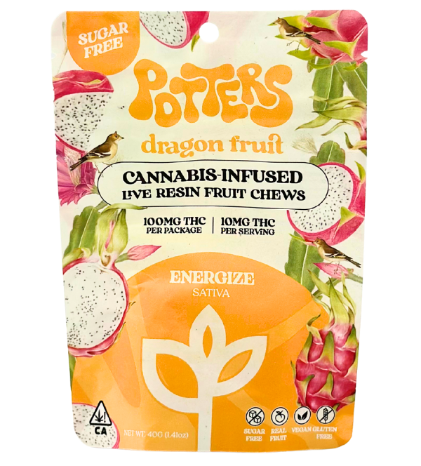 Potters | Dragon Fruit | Live Resin Sugar Free Fruit Chews | 100mg