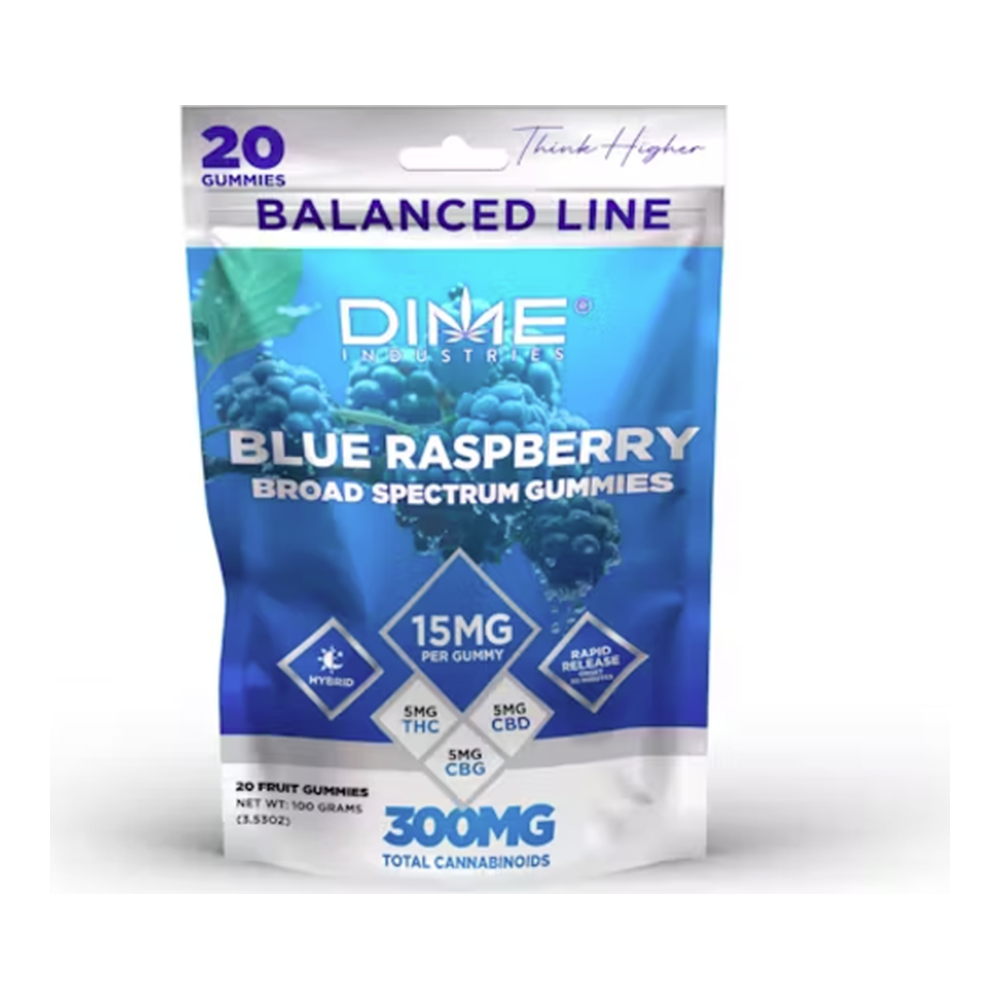 Dime Industries | Blue Raspberry 1:1:1 | Balanced Line | CBG:CBD:THC | Fruit Gummies | 10pk | 100mg