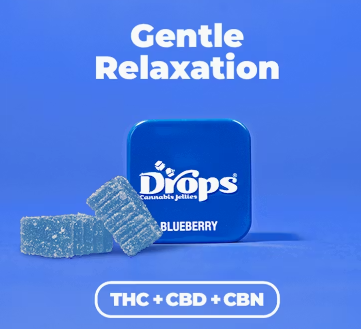 Drops | Blueberry | 10:2.5:1 CBD:CBN:THC | Strain-Specific Live Rosin Infused Jellies | 2pc