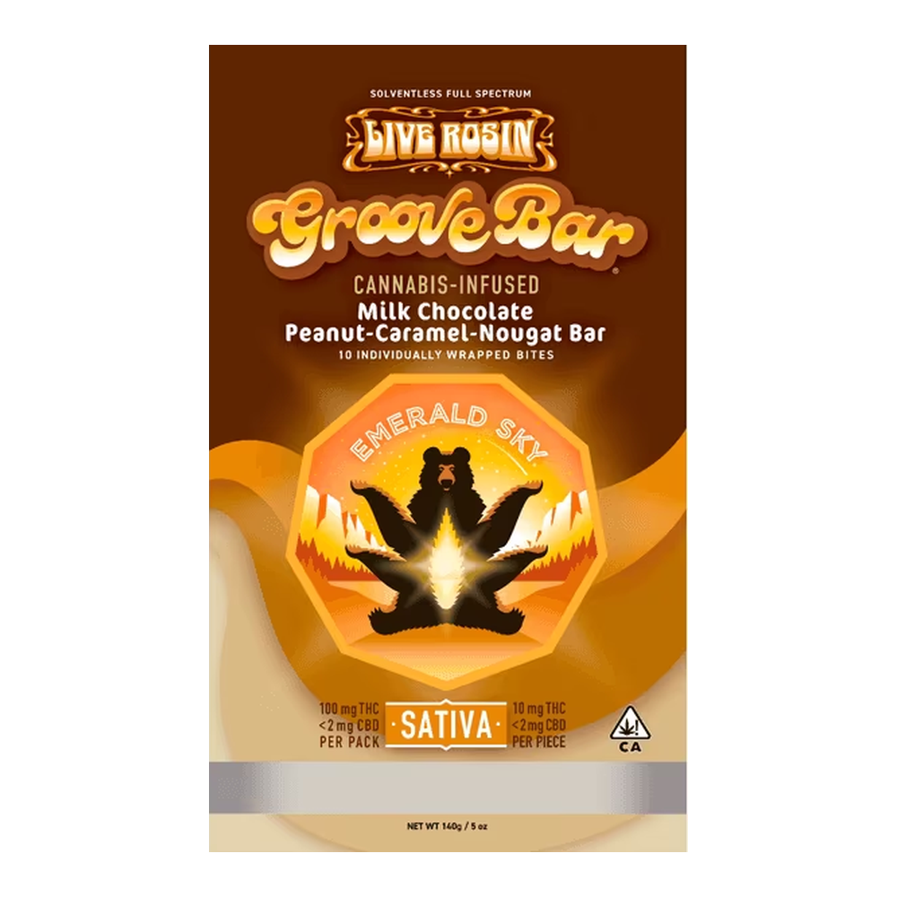 Emerald Sky | GrooveBar | Live Rosin | Peanut Caramel Nougat Bar | Sativa | 10pk | 100mg
