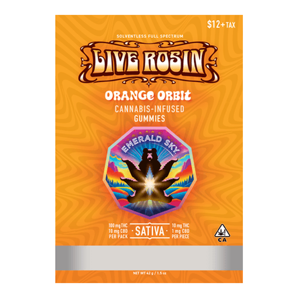 Emerald Sky | Orange Orbit | Solventless Full Spectrum Live Rosin Gummies | 100mg