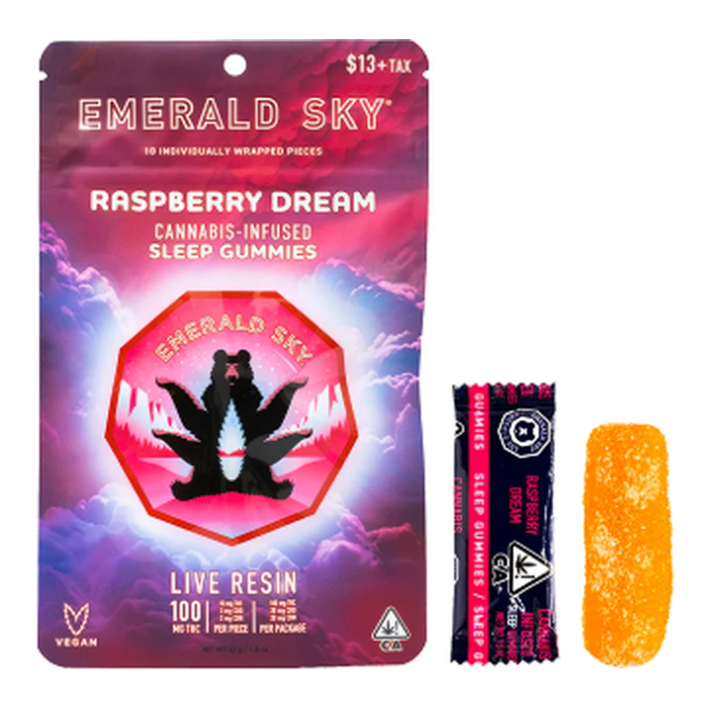 Emerald Sky | Raspberry Dream 10:2:2 | Live Resin CBN Sleep Gummies | 100mg