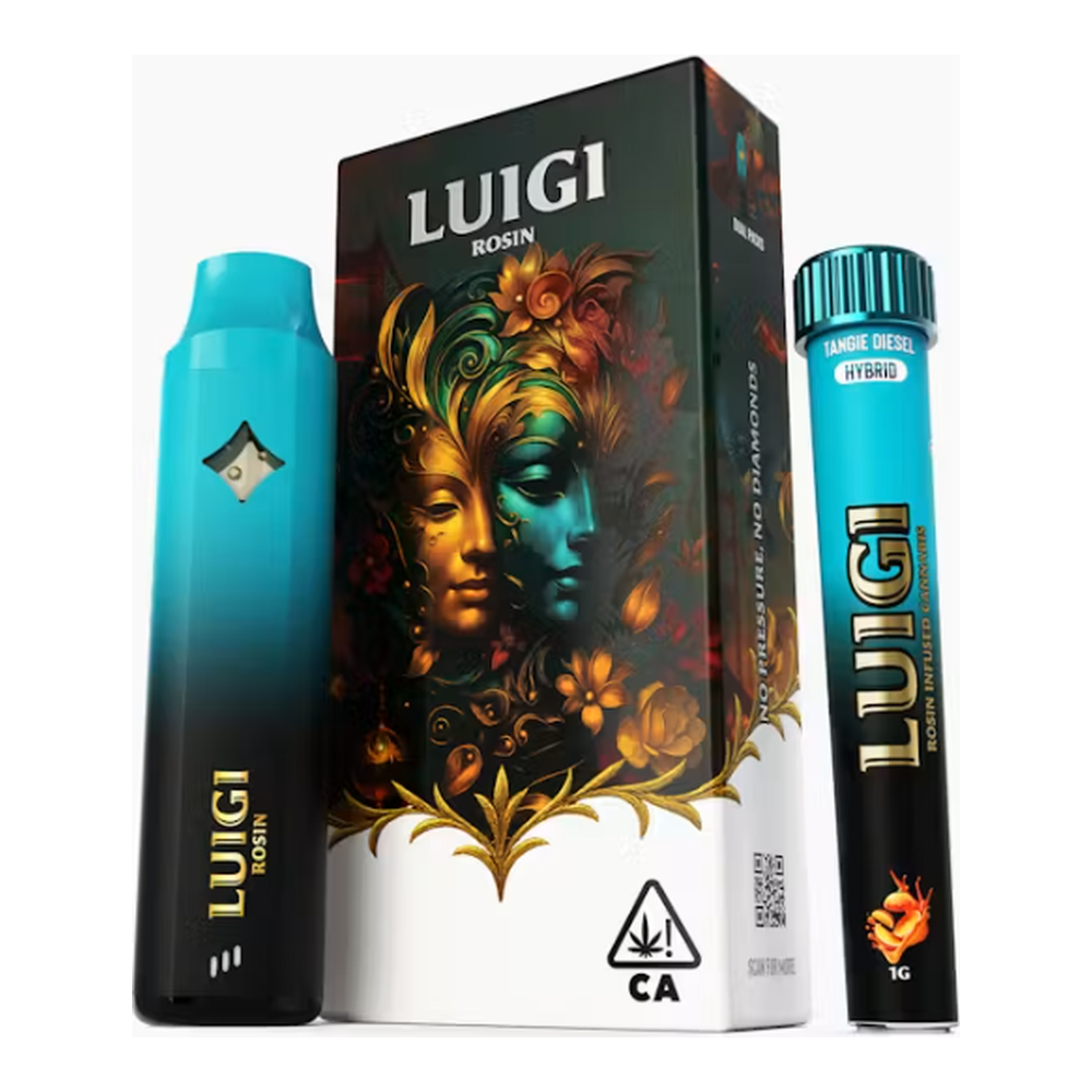 Luigi | Sour Diesel | Rosin All-In-One Vape 1g + Tangie Diesel Infused Bubble Hash Rosin Preroll Blunt 1g