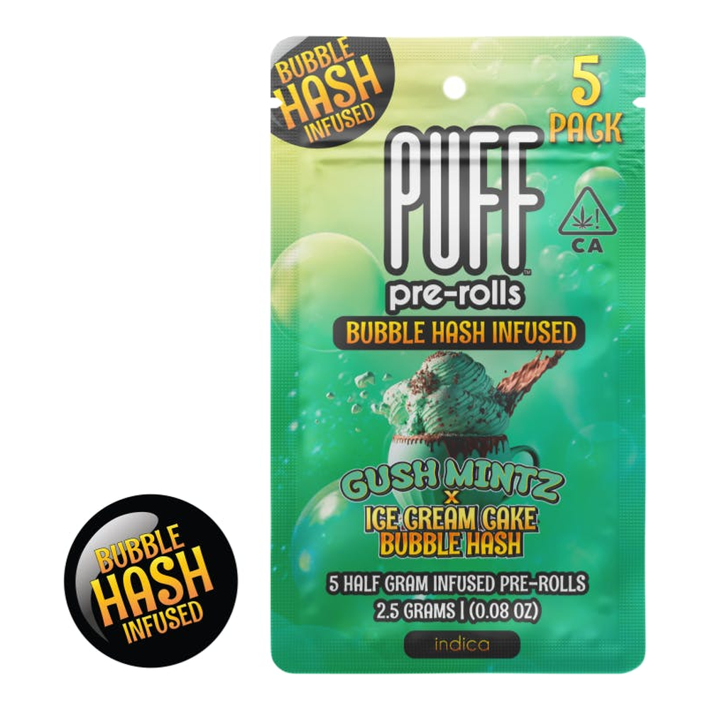 PUFF | Gush Mintz x Ice Cream Cake | Bubble Hash Infused Pre-Roll 5pk | 2.5g
