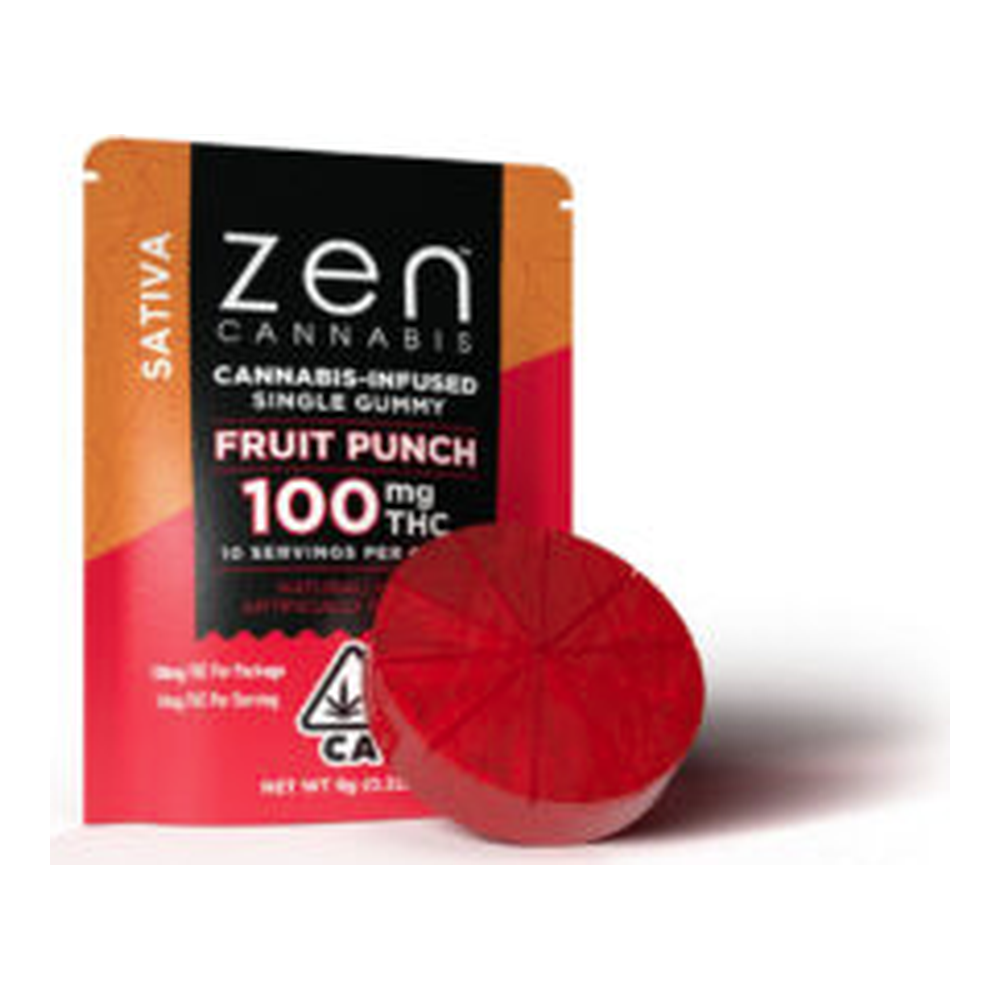 Zen Cannabis | Fruit Punch | Fast Acting Single Sativa Gummy | 100mg