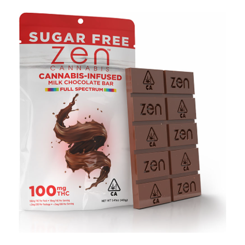 Zen Cannabis | Sugar Free Milk Chocolate | Fast Acting Cannabis Infused Chocolate Bar | 100mg